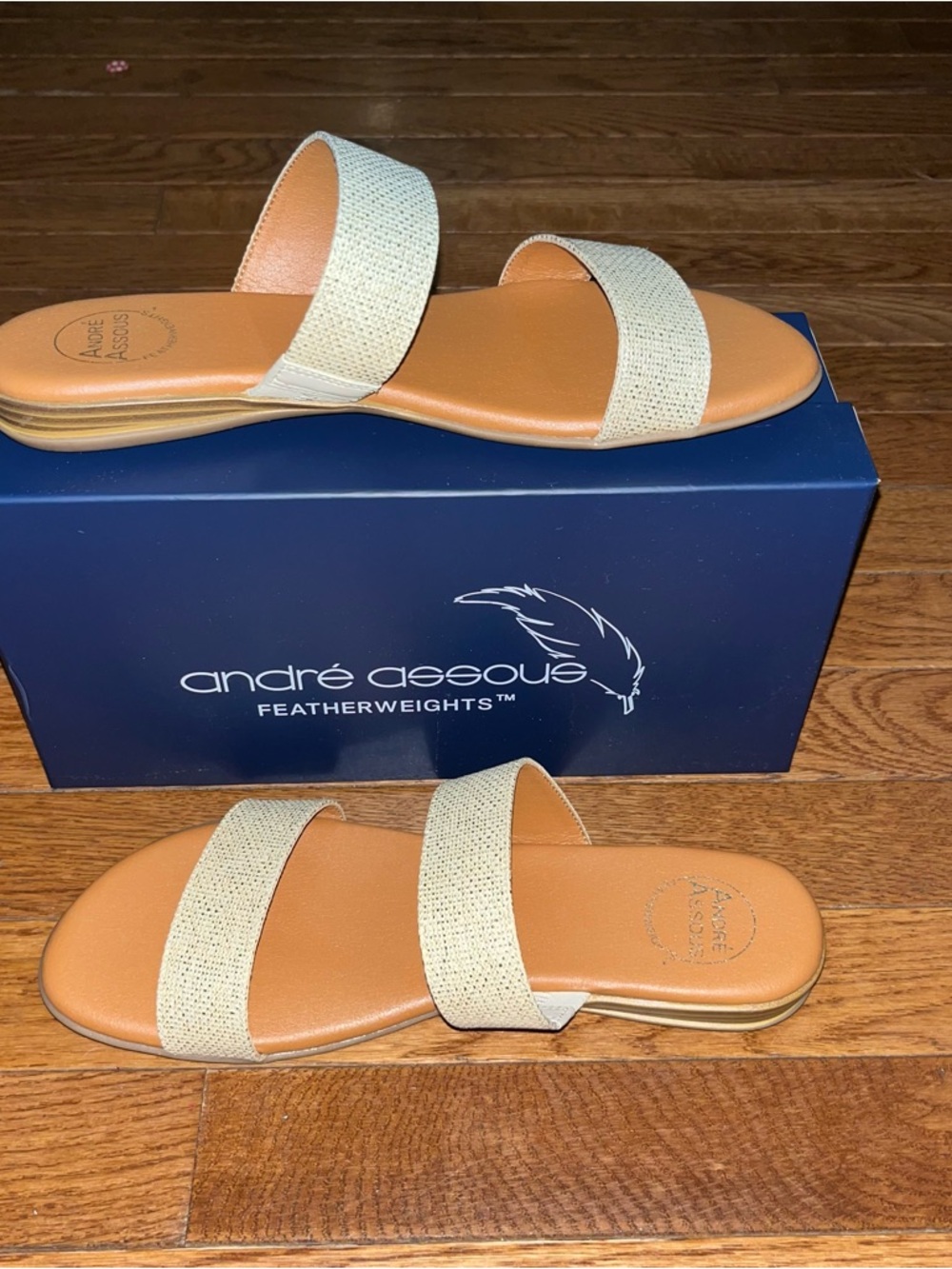 Andre Assous Nabila Flat Two‑Strap Slide Sandals Tan & Natural Women’s Size 10 - Picture 3 of 13
